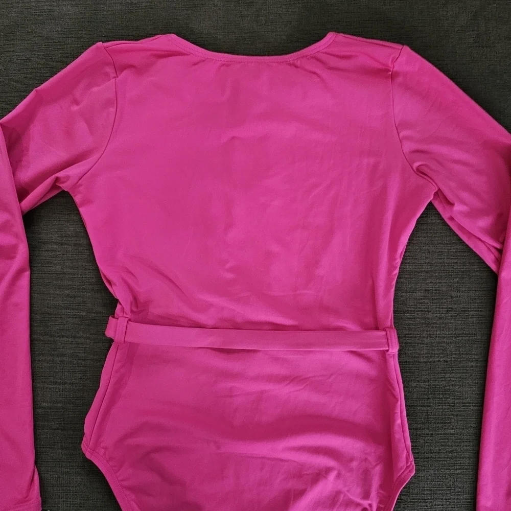 Michael Kors Pink long Sleeve Zip Up Logo Belt One Piece Paddle Swimsuit Size 8